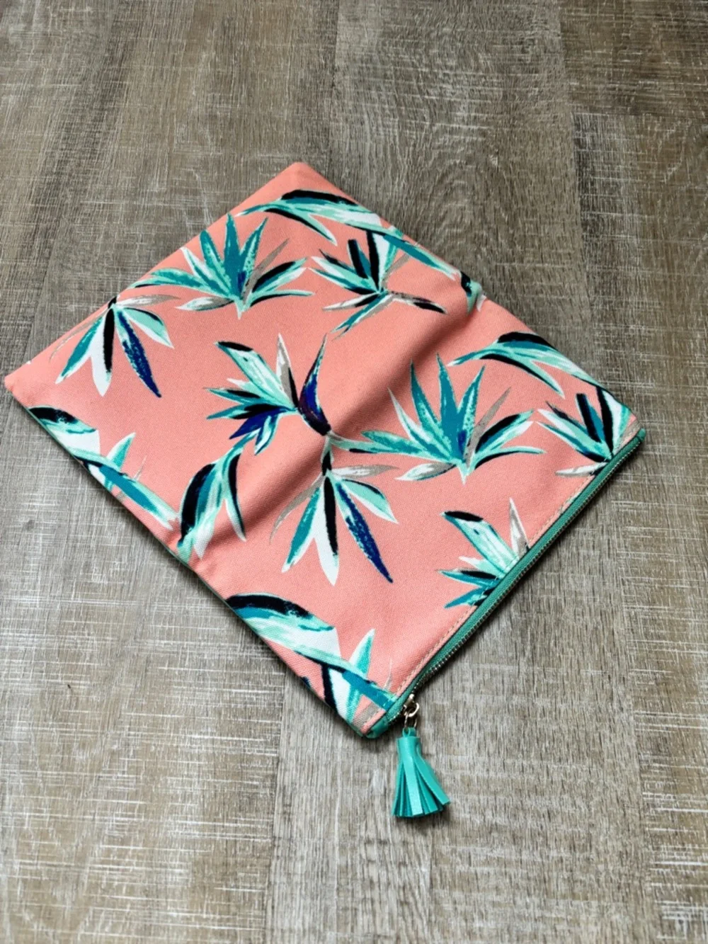 Rachel Pally Reversible Clutch Paradise Tropical Floral Mint Coral Vegan Leather